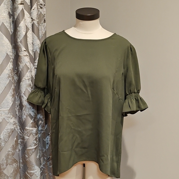 Alex Marie Tops - Alex Marie Dark Green Blouse with Ruffled Sleeves